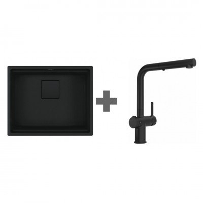 Franke Kanon KNG 110-52 zlewozmywak 56x46 cm Fragranit+ z baterią Active Twist czarny mat 125.0697.692