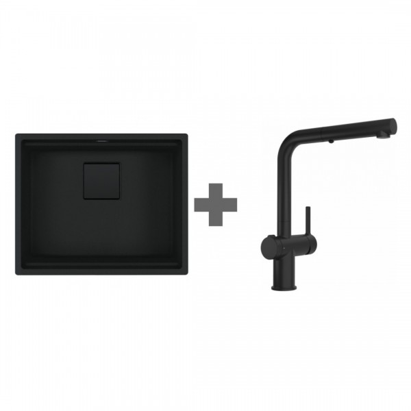 Franke Kanon KNG 110-52 zlewozmywak 56x46 cm Fragranit+ z baterią Active Twist czarny mat 125.0697.692