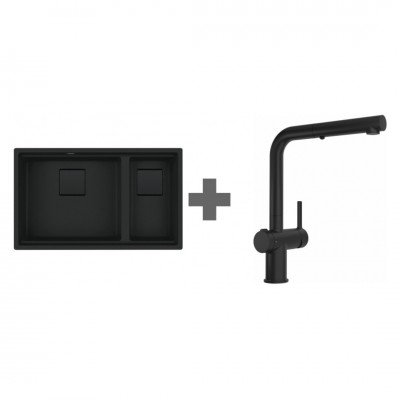 Franke Kanon KNG 120 zlewozmywak 76x46 cm Fragranit+ z baterią Active Twist czarny mat 125.0697.693