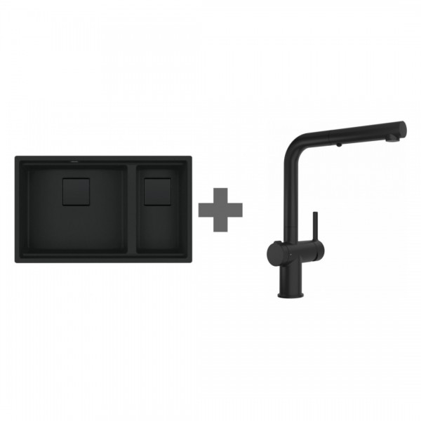 Franke Kanon KNG 120 zlewozmywak 76x46 cm Fragranit+ z baterią Active Twist czarny mat 125.0697.693