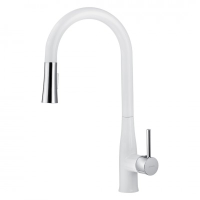 Deante Lukrecja bateria zlewozmywakowa z wyciąganą słuchawką chrom/biały BDH W720