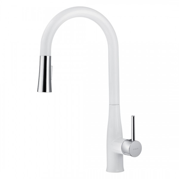 Deante Lukrecja bateria zlewozmywakowa z wyciąganą słuchawką chrom/biały BDH W720