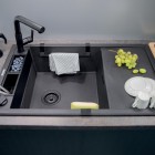 Deante Silia bateria zlewozmywakowa z wyciąganą wylewką czarna BQS_N73M