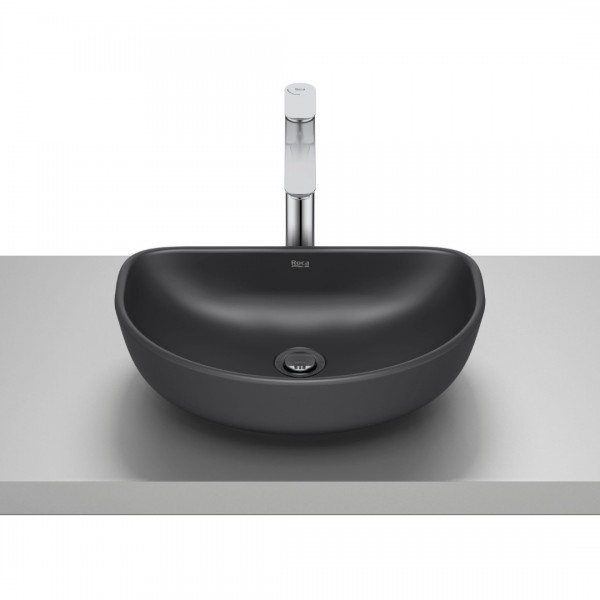 Roca Optica umywalka 45x30 cm półokrągła nablatowa czarny mat A327C10080
