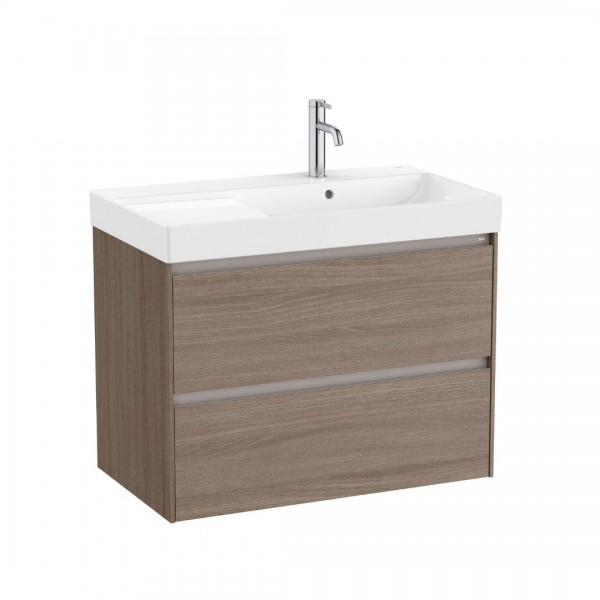 Roca Ona Unik zestaw łazienkowy 80 cm z szufladami prawy ciemny wiąz A851690511