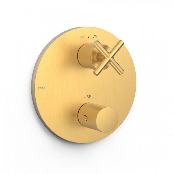 Tres Mont Blanc bateria wannowo-prysznicowa podtynkowa termostatyczna złoty mat 28325001OM