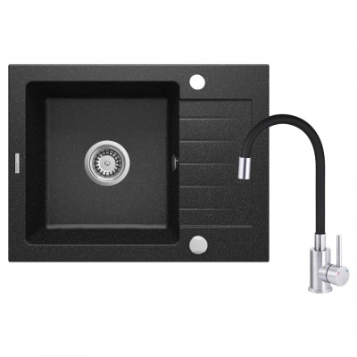 Deante Zorba zlewozmywak granitowy 58x44 cm obracalny z baterią stojącą grafit ZQZC211A