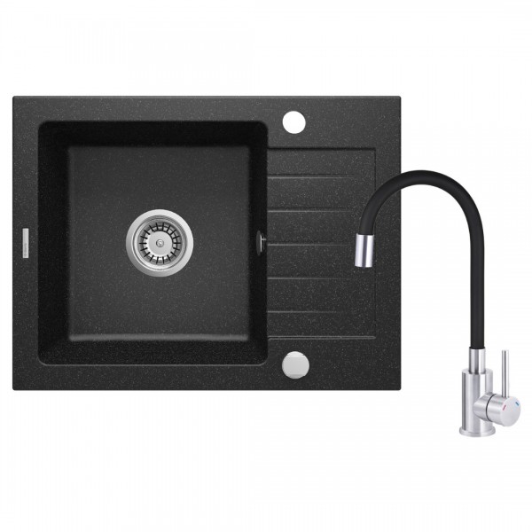 Deante Zorba zlewozmywak granitowy 58x44 cm obracalny z baterią stojącą grafit ZQZC211A