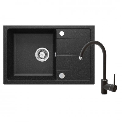 Deante Leda zlewozmywak granitowy 67x44 cm obracalny z baterią stojącą grafitowy ZRDA2113