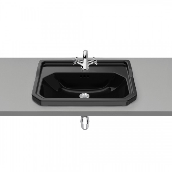 Roca Carmen umywalka wpuszczana w blat 60x45 cm 1 otwór czarny połysk A3270A5560