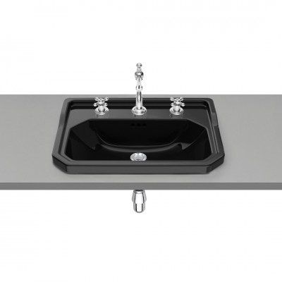 Roca Carmen umywalka wpuszczana w blat 60x45 cm 3 otwory czarny połysk A3270A5563