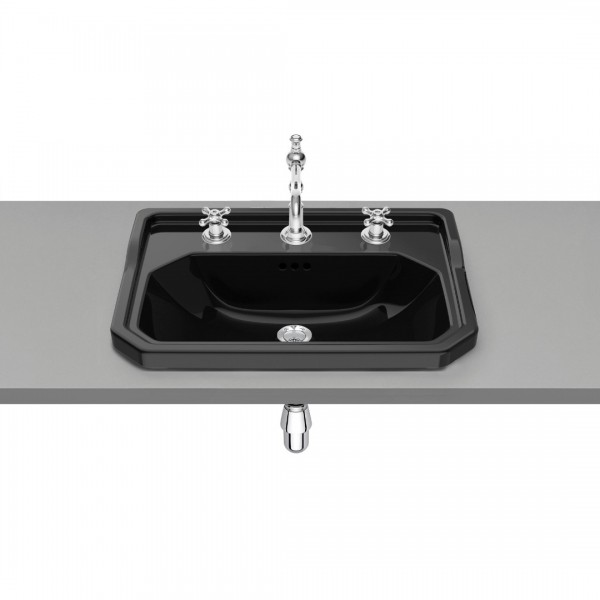 Roca Carmen umywalka wpuszczana w blat 60x45 cm 3 otwory czarny połysk A3270A5563