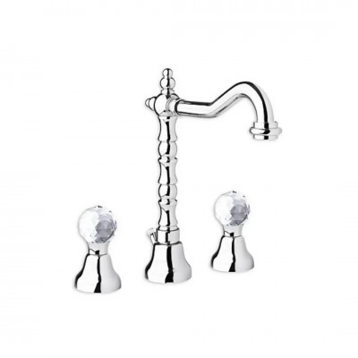 Giulini Giovanni Odessa bateria umywalkowa 3-otworowa wysoka stare złoto - uchwyty przezroczyste Swarovski 3906BR