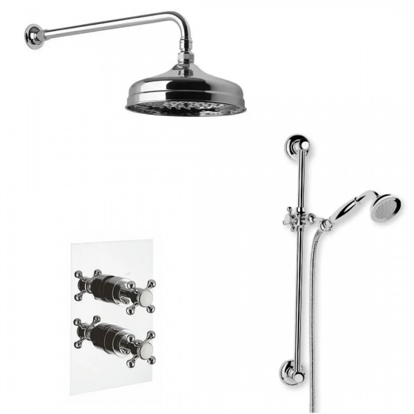 Reitano Atea kompletny zestaw prysznicowy termostatyczny deszczownica + zestaw natryskowy retro stare złoto R3ATTERMOBR