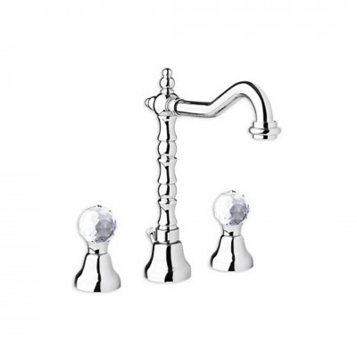 Giulini Giovanni Odessa bateria umywalkowa 3-otworowa wysoka złota - uchwyty przezroczyste Swarovski 3906ZL