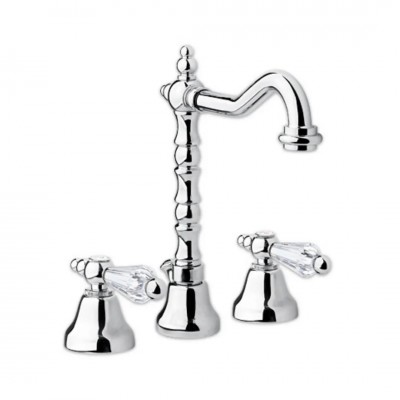 Giulini Giovanni Praga bateria umywalkowa 3 otworowa złota - uchwyty przezroczyste Swarovski 7512ZL/S