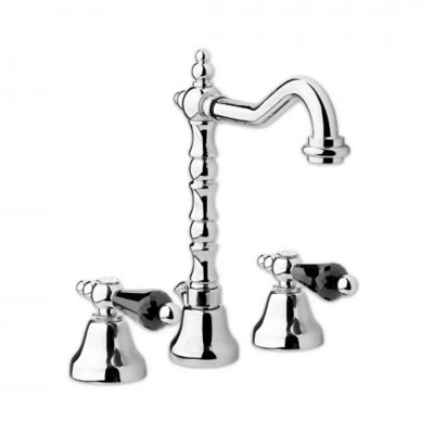 Giulini Giovanni Praga bateria umywalkowa 3 otworowa złota - uchwyty czarne Swarovski 7512ZL/S.CZ