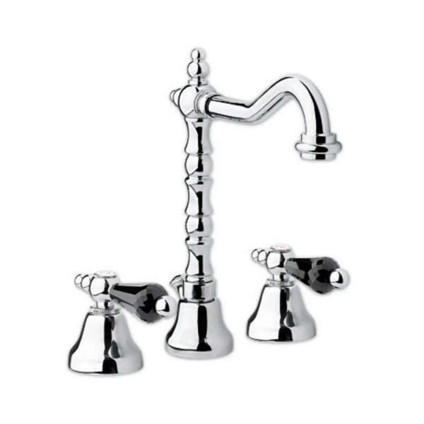 Giulini Giovanni Praga bateria umywalkowa 3 otworowa złota - uchwyty czarne Swarovski 7512ZL/S.CZ