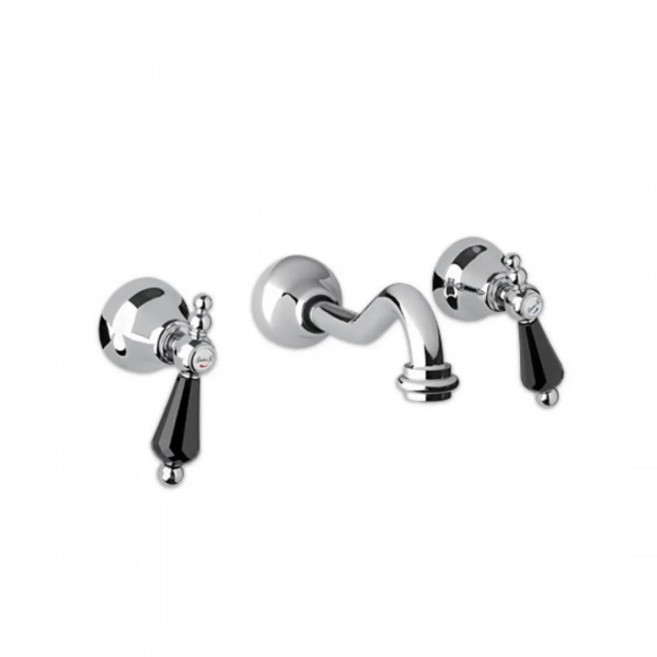 Giulini Giovanni Praga bateria umywalkowa ścienna złota - uchwyty czarne Swarovski 7522ZL/S.CZ