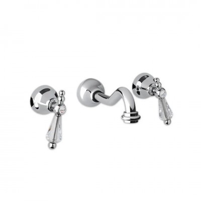 Giulini Giovanni Praga bateria umywalkowa ścienna złota - uchwyty przezroczyste Swarovski 7522ZL/S