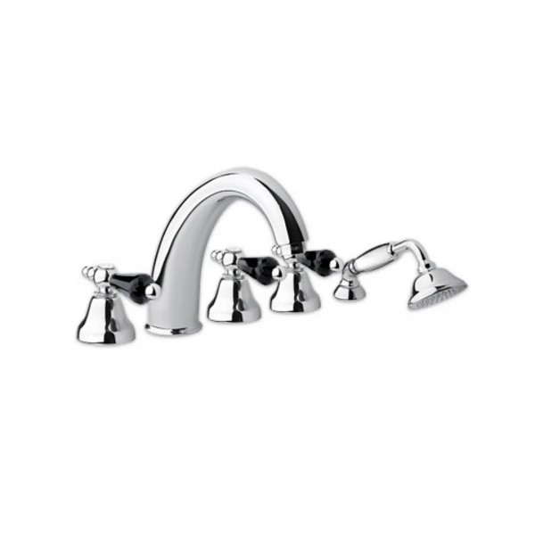 Giulini Giovanni Praga bateria wannowa 5 otworowa złota - uchwyty czarne Swarovski 7560ZL/S.CZ
