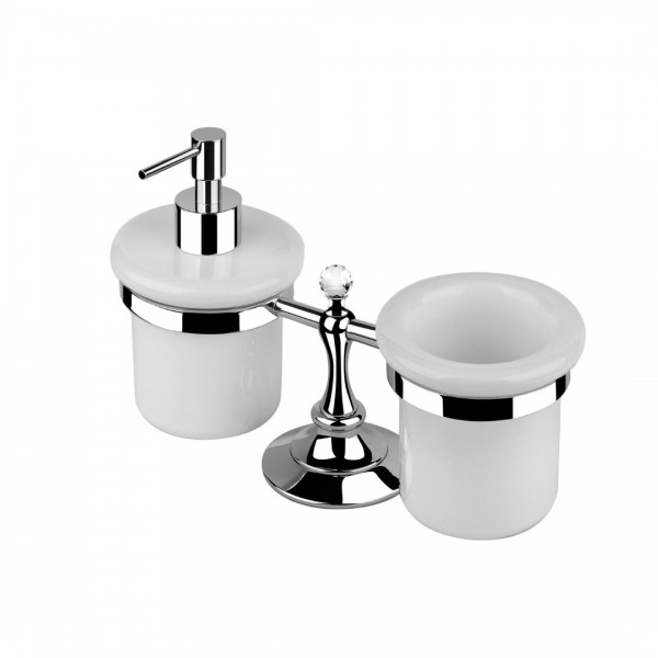 Ibisco Crystal dozownik na mydło + kubek wolnostojący - ceramika złoty RG1129/SZL