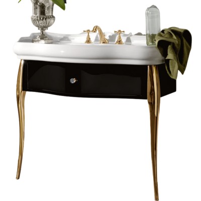 Kerasan Retro konsola pod umywalkę 100 cm z nóżkami czarna/złota 7363K4