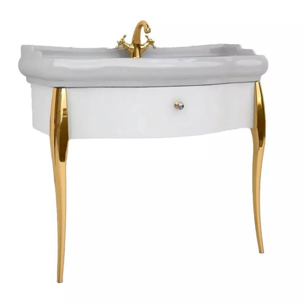 Kerasan Retro konsola pod umywalkę 100 cm z nóżkami biała/złota 7363K8