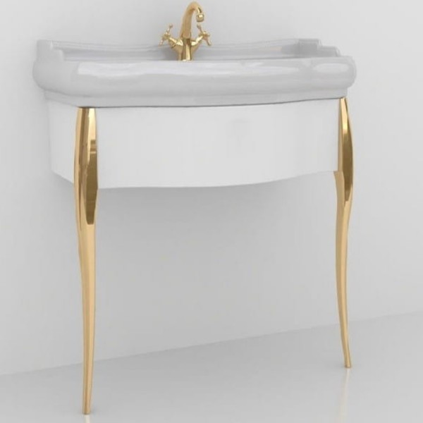 Kerasan Retro konsola pod umywalkę 73 cm z nóżkami biała/złota 7362K6