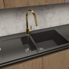 Oltens Litla bateria kuchenna stojąca z wyciąganą wylewką złoty połysk 35204800