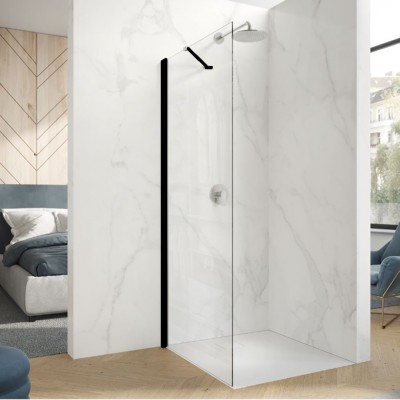 Hüppe Aura Pure ścianka prysznicowa 80 cm boczna do drzwi czarny/szkło przezroczyste AP0202.123.322