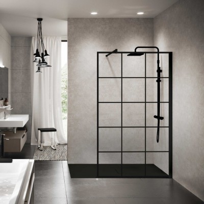 Novellini Kuadra H ścianka wolnostojąca Walk-in 120 cm Square czarny mat