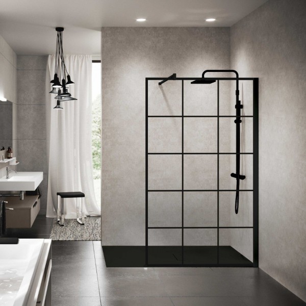 Novellini Kuadra H ścianka wolnostojąca Walk-in 120 cm Square czarny mat