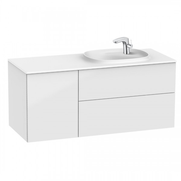 Roca Beyond Unik zestaw łazienkowy 120 cm z 2 szufladami i drzwiami biały połysk prawy A851392806