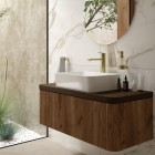 Deante Arnika bateria umywalkowa stojąca wysoka złoto szczotkowane BQA_R20N