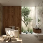 Deante Arnika bateria umywalkowa stojąca wysoka złoto szczotkowane BQA_R20N