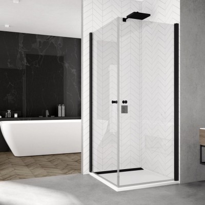 Sanswiss Solino kabina prysznicowa kwadratowa 75 cm czarny mat SOL107500607+SOL107500607