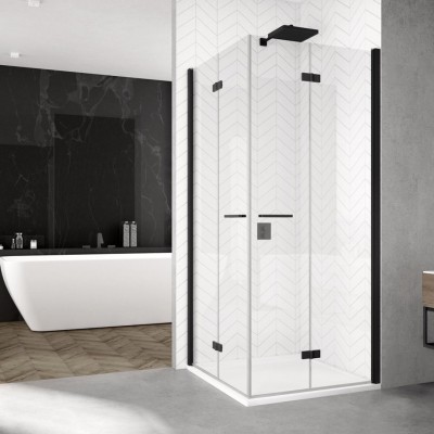 Sanswiss Solino kabina prysznicowa kwadratowa 90 cm czarny mat SOLF1G0900607+SOLF1D0900607