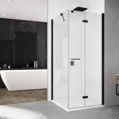 Sanswiss Solino kabina prysznicowa prostokątna 90x80 cm prawa czarny mat SOLF1D0900607+SOLT108000607