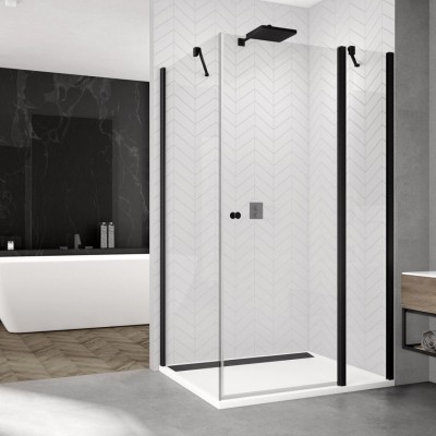 Sanswiss Solino kabina prysznicowa prostokątna 90x75 cm czarny mat SOL1309000607+SOLT107500607