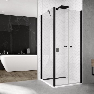Sanswiss Solino kabina prysznicowa kwadratowa 90 cm czarny mat SOL209000607+SOLT209000607