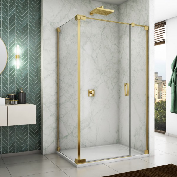 Sanswiss Cadura kabina prysznicowa kwadratowa 90 cm lewa złoty CA31CG0901207+CAT20901207