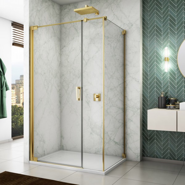 Sanswiss Cadura kabina prysznicowa kwadratowa 110 cm lewa złoty CA31CG1101207+CAT51101207