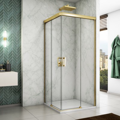 Sanswiss Cadura kabina prysznicowa kwadratowa 75 cm złoty CAE2G0751207+CAE2D0751207