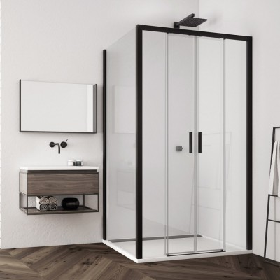 Sanswiss Top Line S kabina prysznicowa prostokątna 140x90 cm czarny mat TLS41400607+TOPF20900607
