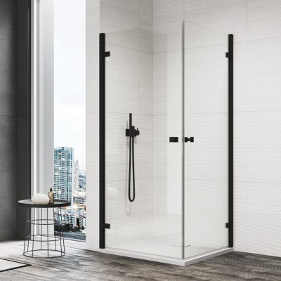 Sanswiss Annea kabina prysznicowa kwadratowa 80 cm czarny mat AN1CG08000607+AN1CD08000607