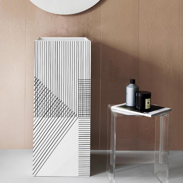 Laufen Kartell umywalka wolnostojąca 37,5x43,5 cm biała wzór szare linie H811331D011121