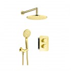 Deante Box zestaw prysznicowy podtynkowy termostatyczny z deszczownicą 25 cm złoty połysk BXYZGEBT