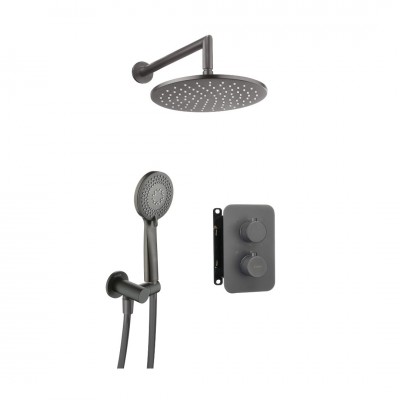 Deante Box zestaw prysznicowy podtynkowy termostatyczny z deszczownicą 25 cm titanium BXYZDEBT