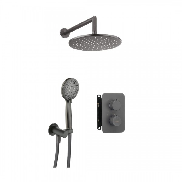 Deante Box zestaw prysznicowy podtynkowy termostatyczny z deszczownicą 25 cm titanium BXYZDEBT